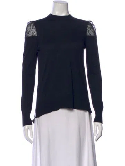 Pre-owned Adam Lippes Mock Neck Long Sleeve Top In Blue