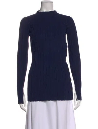 Pre-owned Adam Lippes Mock Neck Long Sleeve Top In Blue