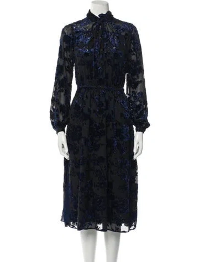 Pre-owned Adam Lippes Mock Neck Midi Length Dress In Blue