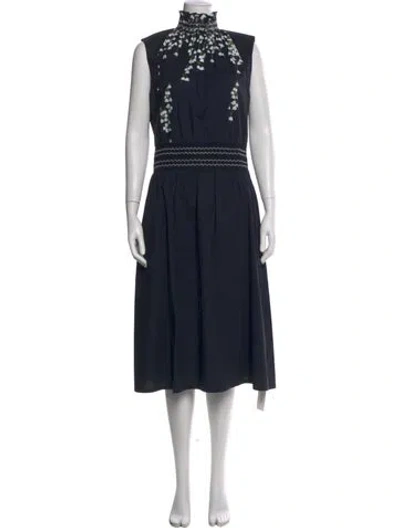 Pre-owned Adam Lippes Mock Neck Midi Length Dress In Blue