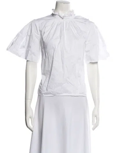 Pre-owned Adam Lippes Mock Neck Short Sleeve Button-up Top In White