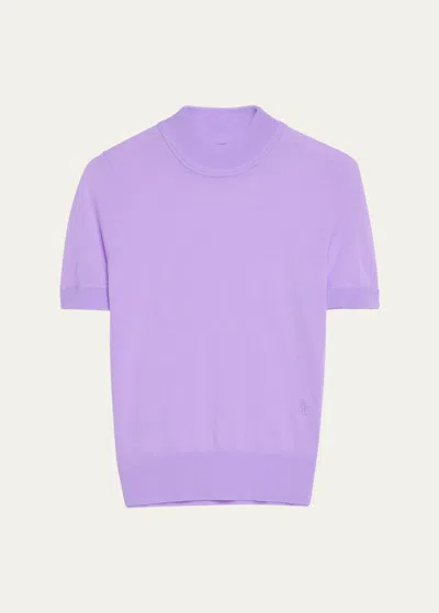 Adam Lippes Mock-neck Short-sleeve Extra-fine Cashmere T-shirt In Lavender