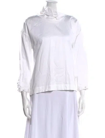 Pre-owned Adam Lippes Mock Neck Three-quarter Sleeve Blouse In White