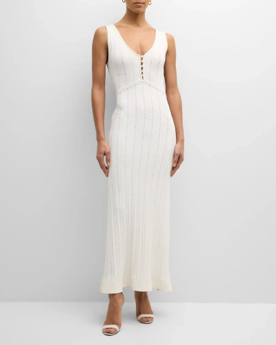 Adam Lippes Mysa V-neck Sleeveless Ladder Knit Maxi Dress In White