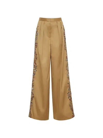 Adam Lippes Nils Embroidered-detail Trousers In Brown