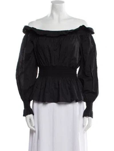 Pre-owned Adam Lippes Off-the-shoulder Long Sleeve Blouse In Black