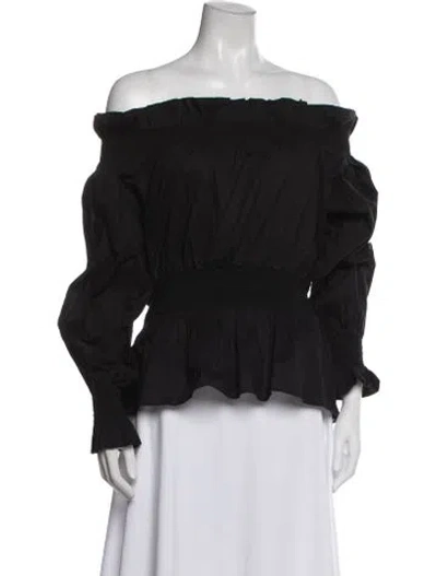 Pre-owned Adam Lippes Off-the-shoulder Long Sleeve Blouse In Black