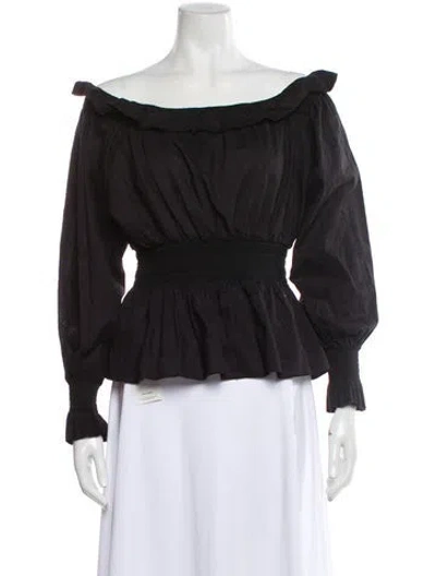Pre-owned Adam Lippes Off-the-shoulder Long Sleeve Blouse In Black