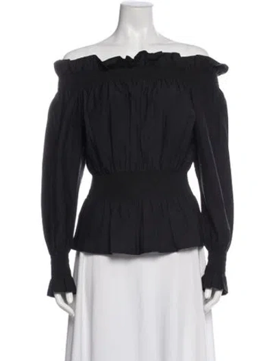 Pre-owned Adam Lippes Off-the-shoulder Long Sleeve Blouse In Gray