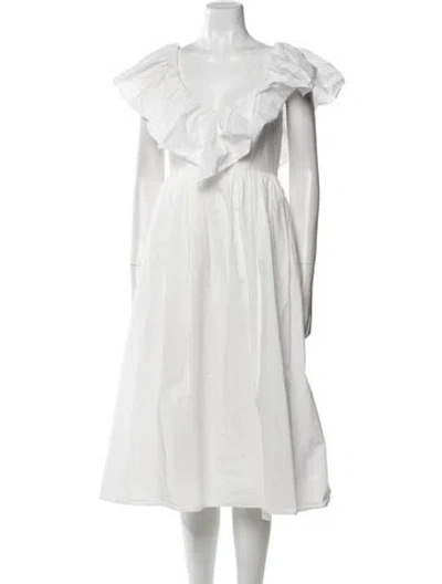 Pre-owned Adam Lippes Off-the-shoulder Midi Length Dress In White