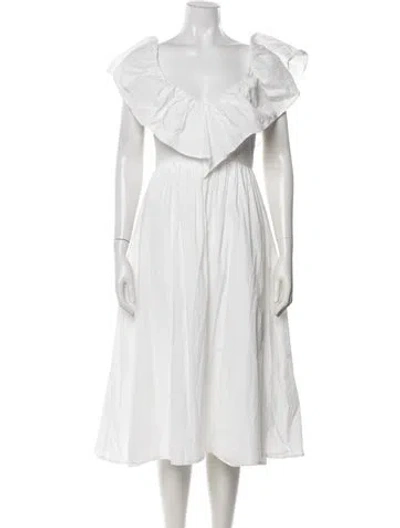 Pre-owned Adam Lippes Off-the-shoulder Midi Length Dress In White