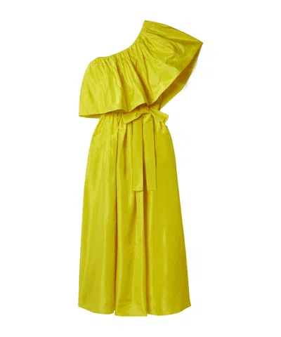 Adam Lippes One-shoulder Ruffled Midi Dress In Yellow
