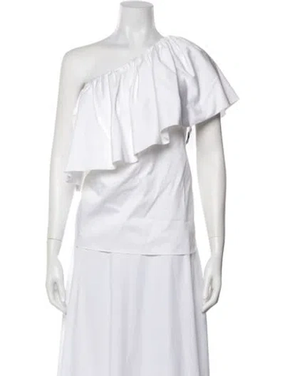 Pre-owned Adam Lippes One-shoulder Short Sleeve Blouse In White