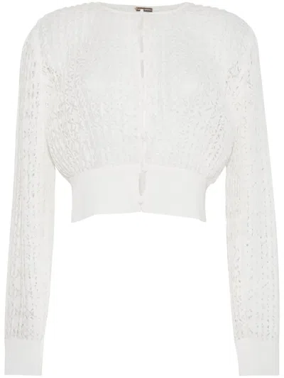 Adam Lippes Open-knit Cropped Cardigan In White