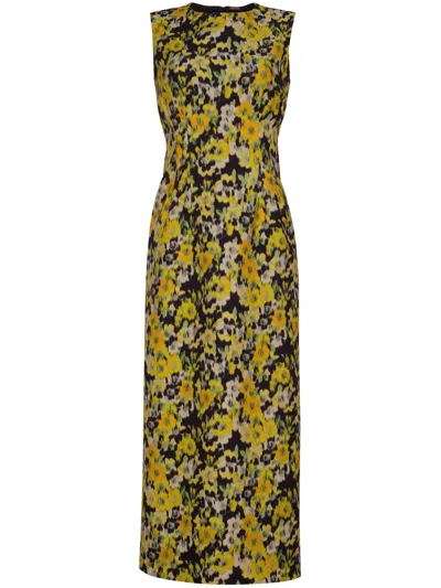 Adam Lippes Ophelia Floral-print Pencil Dress In Green
