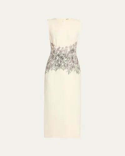 Adam Lippes Ophelia Long Printed Wool Dress In Roseivory