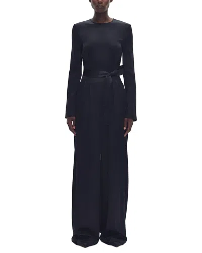 Adam Lippes Ophelia Belted Silk-satin Wide-leg Jumpsuit In Black