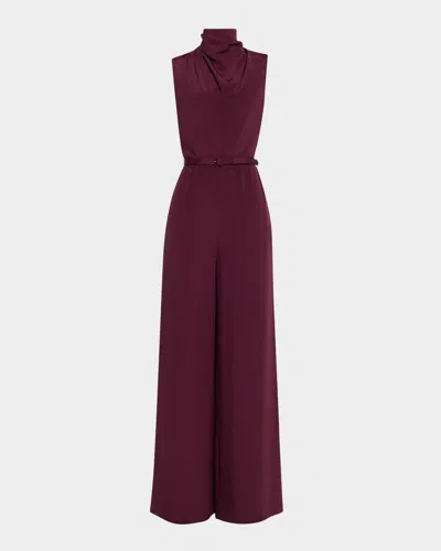 Adam Lippes Parigi Sleeveless Silk Crepe Wide-leg Jumpsuit With Belt In Burgundy