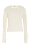 Adam Lippes Parker Ribbed-knit Cashmere-silk Henley Top In Ivory