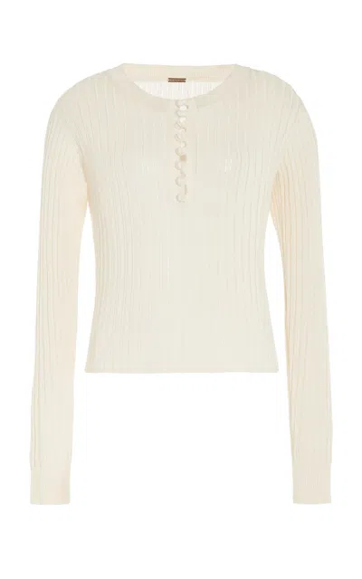 Adam Lippes Parker Ribbed-knit Cashmere-silk Henley Top In White