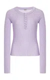 Adam Lippes Parker Ribbed-knit Cashmere-silk Henley Top In Purple