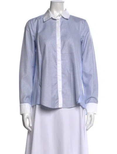 Pre-owned Adam Lippes Patterned Long Sleeve Button-up Top In Blue