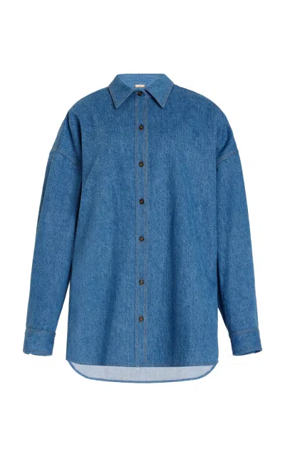 Adam Lippes Perrine Shirt In Stone Wash Denim In Blue