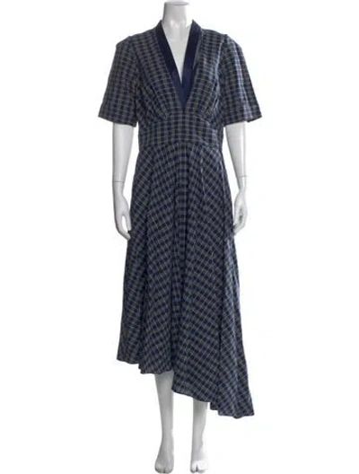 Pre-owned Adam Lippes Plaid Print Long Dress In Blue