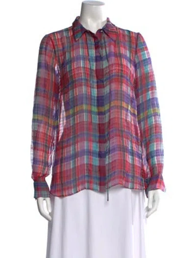 Pre-owned Adam Lippes Plaid Print Long Sleeve Blouse In Multicolor