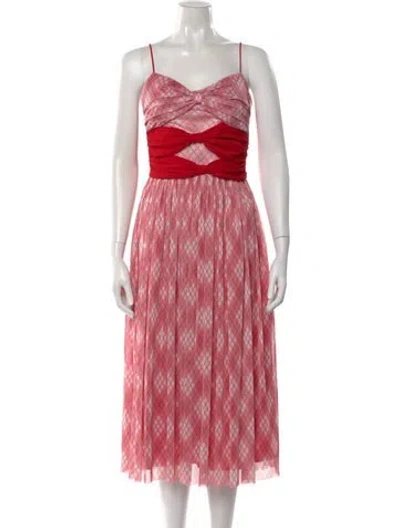 Pre-owned Adam Lippes Plaid Print Midi Length Dress In Red