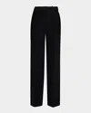 Adam Lippes Pleated Straight-leg Silk-wool Trousers In Black