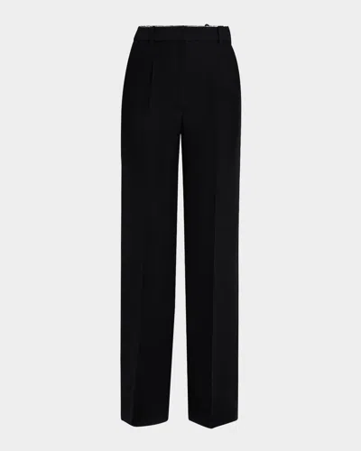 Adam Lippes Pleated Straight-leg Silk-wool Trousers In Black