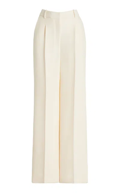 Adam Lippes Pleated Wool-silk Trousers In Ivory
