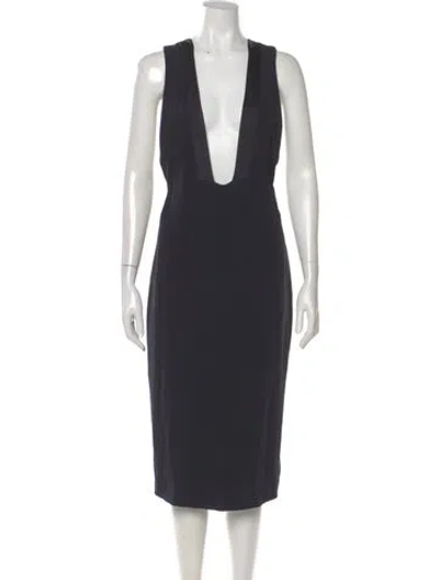 Pre-owned Adam Lippes Plunge Neckline Midi Length Dress In Gray