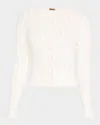 Adam Lippes Pointelle Compact Jacquard Crewneck Crop Cardigan In Ivory