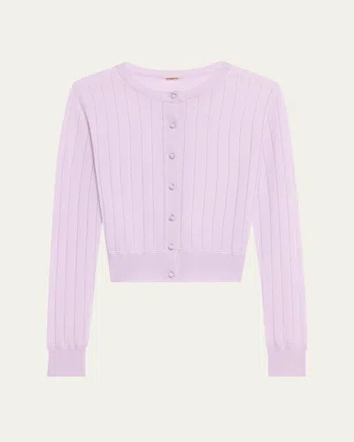 Adam Lippes Pointelle Silk Cardigan In Lilac