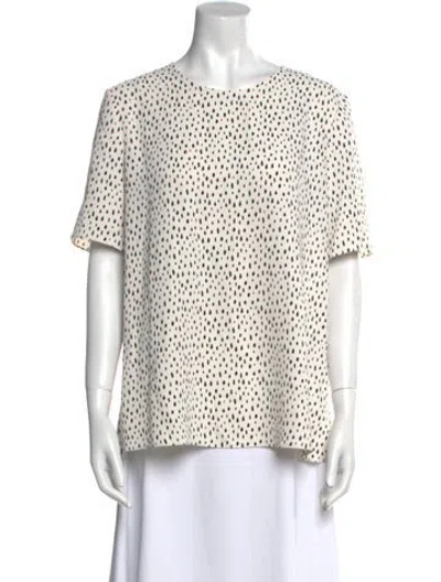 Pre-owned Adam Lippes Polka Dot Print Crew Neck Blouse In White