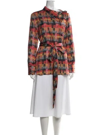 Pre-owned Adam Lippes Printed Long Sleeve Top W/ Tags In Red