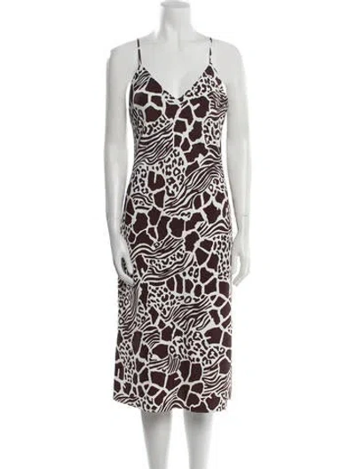 Pre-owned Adam Lippes Printed Midi Length Dress In Brown
