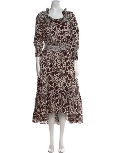 Pre-owned Adam Lippes Printed Midi Length Dress In Brown