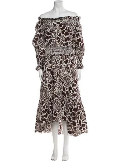 Pre-owned Adam Lippes Printed Midi Length Dress In Brown