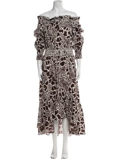 Pre-owned Adam Lippes Printed Midi Length Dress In Brown