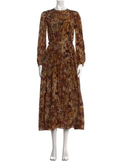 Pre-owned Adam Lippes Printed Midi Length Dress In Brown