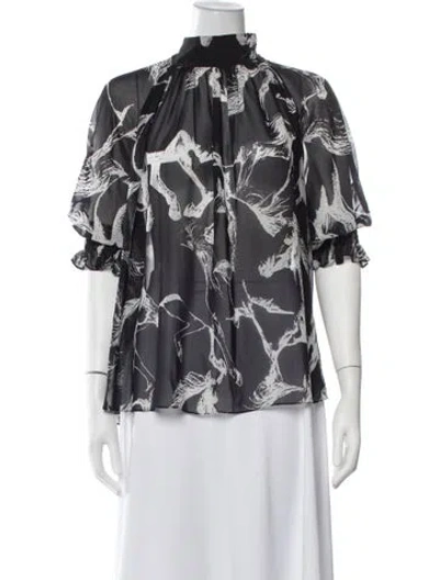 Pre-owned Adam Lippes Printed Mock Neck Blouse In Black