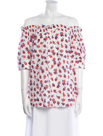 Pre-owned Adam Lippes Printed Off-the-shoulder Blouse In White