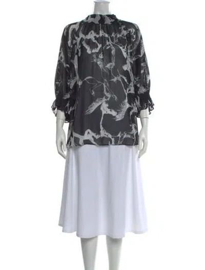 Pre-owned Adam Lippes Printed Three-quarter Sleeve Blouse In Black
