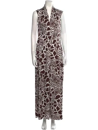 Pre-owned Adam Lippes Printed V-neck Jumpsuit In Brown