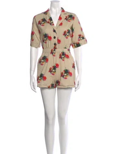 Pre-owned Adam Lippes Printed V-neck Romper In Neutrals