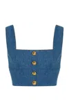 Adam Lippes Quinn Top In Stone Wash Denim In Blue
