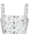 Adam Lippes Quinn Top In Printed Poplin In Weiss